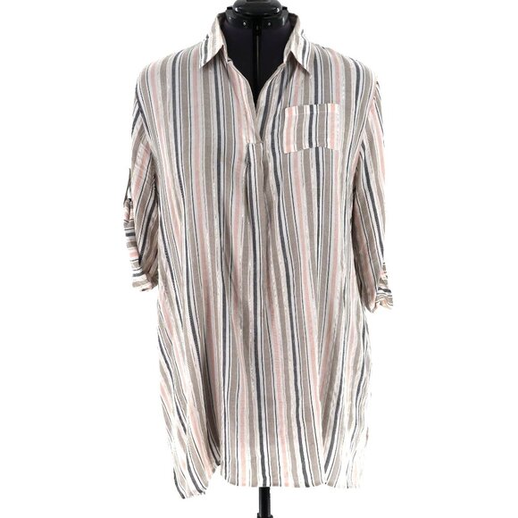 Boho Me Stripe Collared Shirtdress Women 1X Coastal Grandma Bohemian Resort Wear - Picture 1 of 13